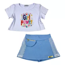 Conjunto Infantil Juvenil Menina Short Saia E Cropped