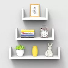 Kit 3 Prateleiras U Parede Nicho Mdf 40 50 60x15 Livros Cor Branco