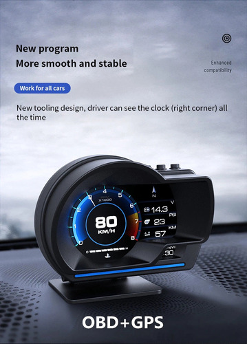 Velocmetro Hud P6 De Doble Sistema Obd\u0026gps Smart Gauge Foto 3