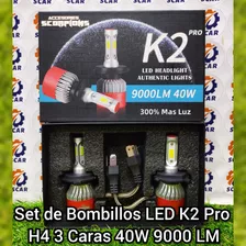 Set De Bombillos Led K2 Pro H4 3 Caras 40w Fancooler 900