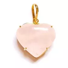 Pingente Coração Pedra Quartzo Rosa Folheado A Ouro 2,2 Cm