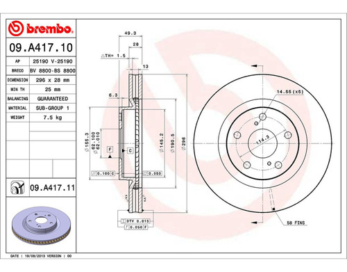 Rotor Freno Izquierdo O Derecho Delantero Avalon 08 Brembo Foto 2