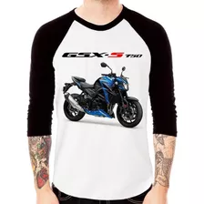 Camiseta Raglan Moto Suzuki Gsx S 750 Azul 2020 3/4