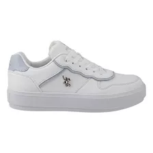 Zapato Tenis Pr768787 Polipiel Polo Club De Piso Liso Blanco