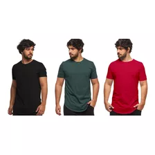 Kit 03 Camiseta Longline Masculino Plus Size Manga Curta C1