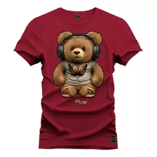 Camiseta Premium Algodão Urso De Fone