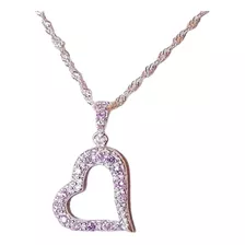 Conjunto Dije Corazón Plata 925 Cubic + Cadena Singapur