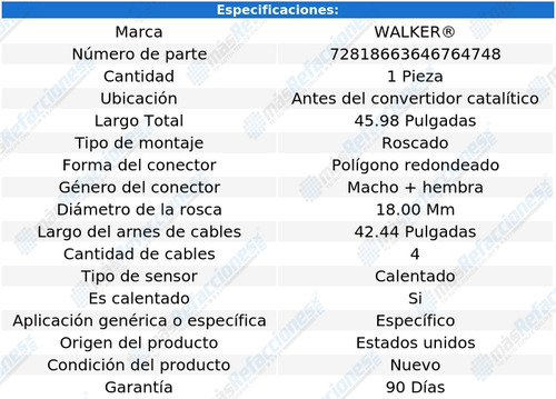 Sensor Oxgeno Antes Cc 164 V6 3.0l De 1993 A 1995 Walker Foto 6