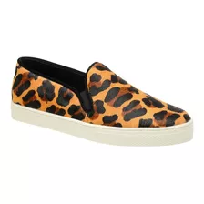 Tênis Slip On Fem. Animal Print Malbork Couro Onça 26000