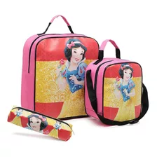 Kit Mochila Escolar Branca De Neve Lancheira Térmica +estojo