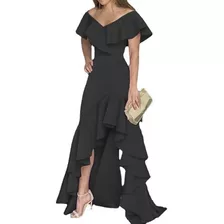 Vestido Irregular Elegante Con Cuello Volante De Fiesta