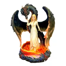 Escultura Princesa Com Dragão Em Resina Veronese 26 Cm