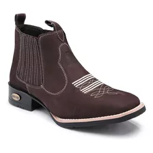 Bota Botina Masculina Cano Curto Bico Quadrado Couro Country