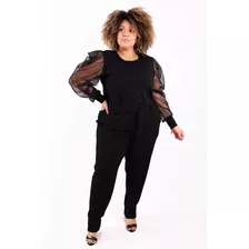 Roupa Feminina Calça Crepe De Malha Com Cinto Plus Size +56