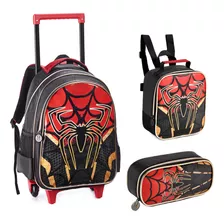 Kit Mochila Escolar Homem-aranha Com Rodinhas