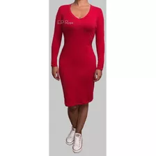 Vestido Cuello En V Largo Rodilla Juvenil Casual Moda Mujer