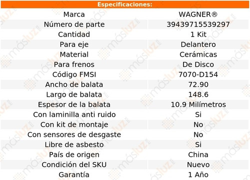 Kit Balatas Ceramicas Del Gmc S15 V 6 2.8l 82-90 Wagner Foto 2