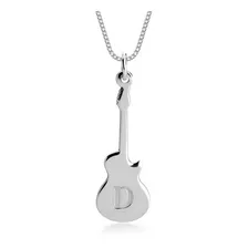 Dije De Guitarra Con Inicial Y Cadena De Plata.925 