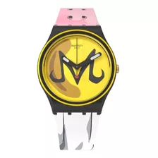 Reloj Swatch X Dragon Ball Z Gz358 Majin Buu /jordy Color De La Correa Rosa-blanco Color Del Bisel Negro Color Del Fondo Amarillo