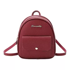 Mini Mochila De Couro Sintético Feminina Bolsa De Ombro Cor Vermelho