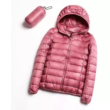 Jaqueta Puffer Com Capuz Leve De Penas Feminina