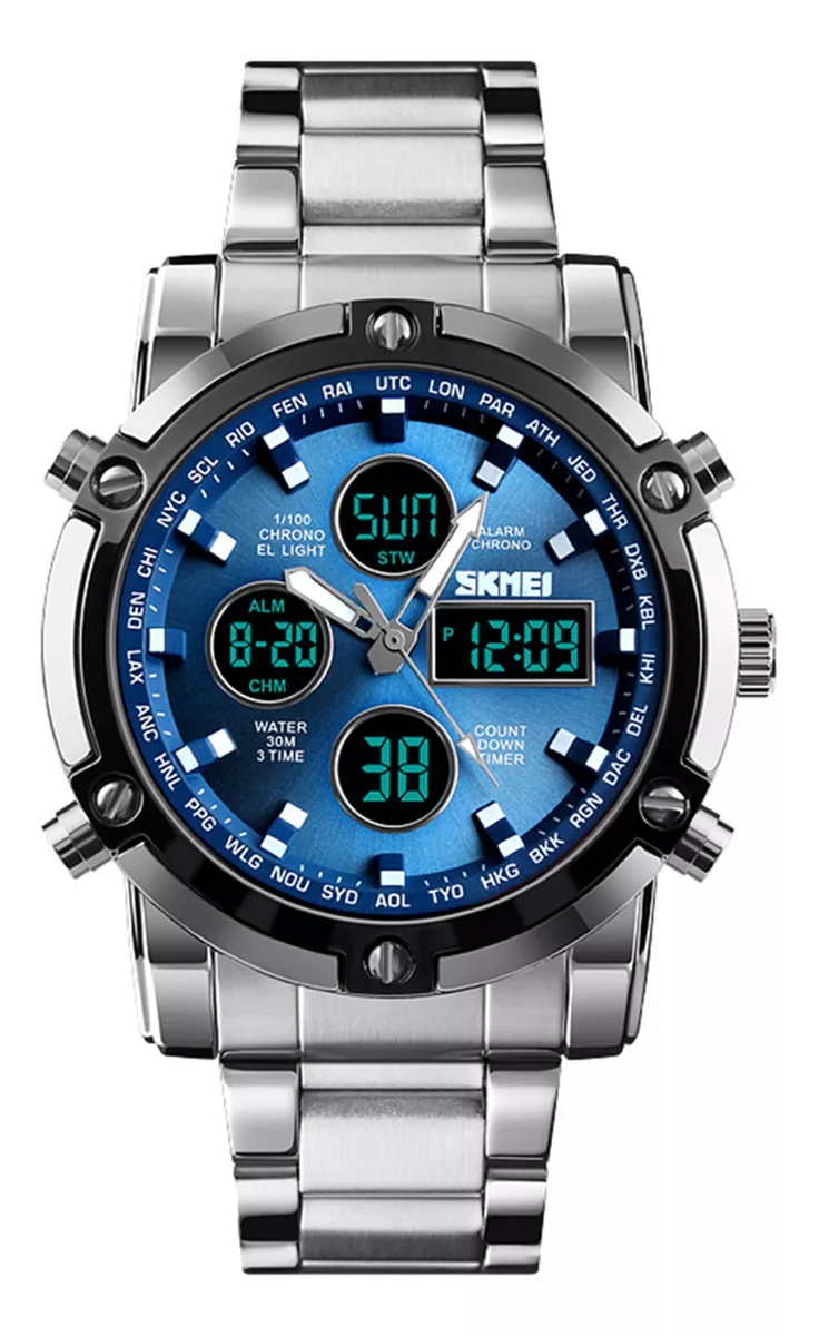 Relógio Watch Trend Multi-funcional Prateado E Azul