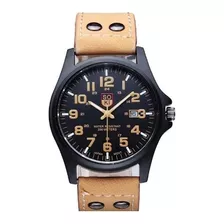 Relógio Masculino Retro Soki Homem Pulseira Couro 