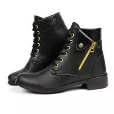 Coturno Feminino Bota Cano Curto Salto Baixo Conforto Estilo