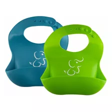 Set 2 Baberos Suaves De Silicón Para Bebé Color Azul Azul-verde Talla Unitalla