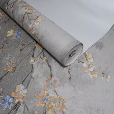 Papel De Parede Lavável Texturizado 3d Flores Chumbo + Cola