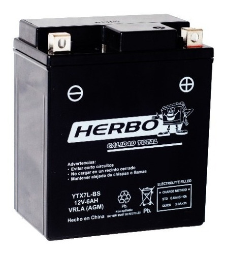 Batería Moto Herbo Ytx7l-bs Gel Tec Agm Libre Mantenimiento 