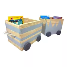 2 Baús Toy Box Organizador De Brinquedos E Livros Em Madeira