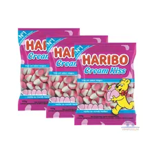 3 Pacotes Bala Haribo Cream Kiss Morango E Nata 250g
