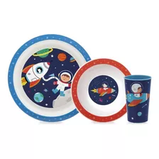 Kit Refeição Infantil Com 2 Pratos E Copo Astronauta - Buba Cor Azul E Laranja