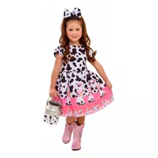 Vestido Infantil Menina Fazendinha Rosa Fantasia Vaquinha