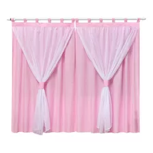 Cortina Para Varão Quarto Bebê 2,00 X 1,70 Branca Bege Rosa