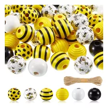100 Pieces Wood Beads Colorful Painted Spring Loose Beads D.