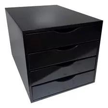 Caixa Arquivo Gaveteiro Mdf Black Piano Com 4 Gavetas Fundas