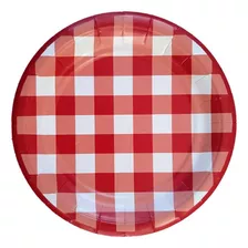 Pratos De Papel Para Festa Xadrez Vichy Vermelho 32 Uni