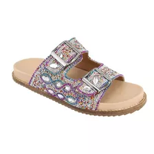 Sandalia Papete Birken Strass Pedraria Brilho Prata