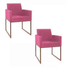 Kit 02 Poltronas Bellinha Base De Ferro Bronze Corano Pink