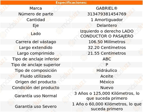 (1) Amortiguador Conductor O Pasajero Del 160j 65/68 Foto 2