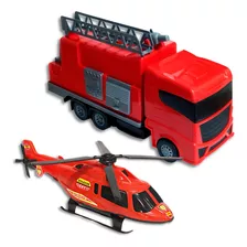 Caminhão Brinquedo Bombeiro Infantil Helicóptero Resgate