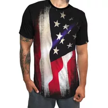 Camiseta Long Line Oversized Bandeira Estados Unidos