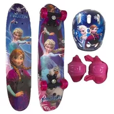 Skate Infantil Rosa Frozen Com Kit Proteção