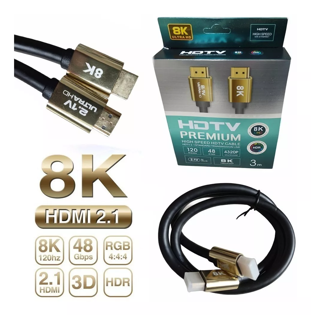 Cable Hdmi 2.1v 8k Ultra Hd 3d 3 Metros 4320p Premium 48gb