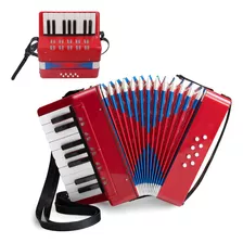 Acordeon Infantil 17 Teclas 8 Bajos,azul Y Rojo