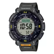 Relógio De Pulso Casio Pro Trek Prg-340 Com Corpo Verde-militar, Digital, Fundo Cinza, Com Correia De Uretano Cor Verde-militar, Subdials De Cor Preto, Ponteiro De Minutos/segundos Preto, Bisel Cor 