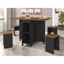 Mesa Dobrável E 4 Bancos Paris Zanzini Natura/preto Fd