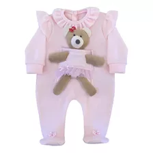 Macacão De Soft Para Bebê Menina Ursinha Rosa Bebê 01 Peça